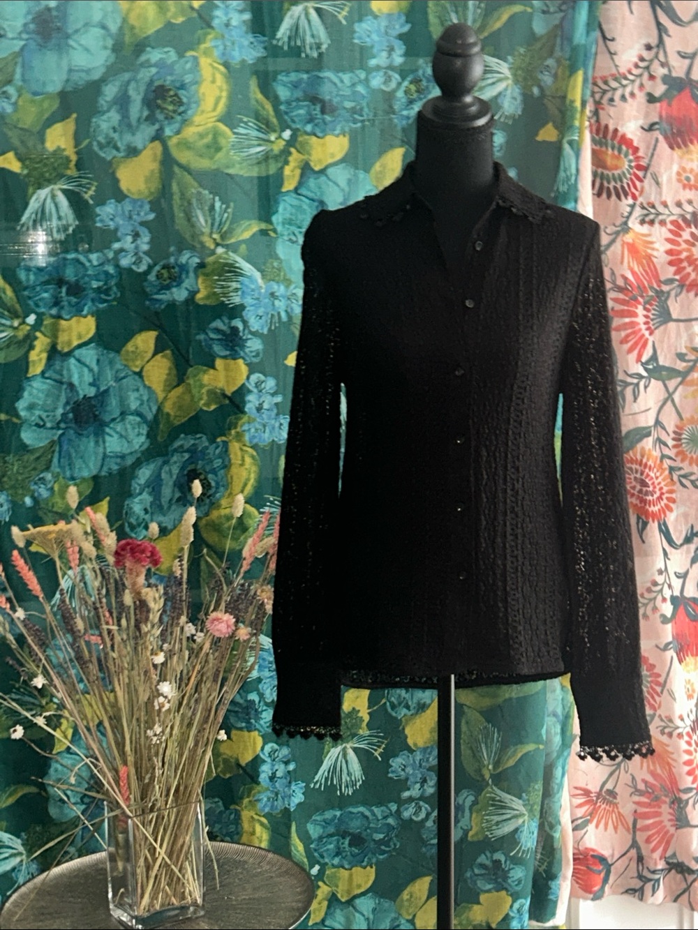 Rachel Zoe Black Lace Button-Up Blouse